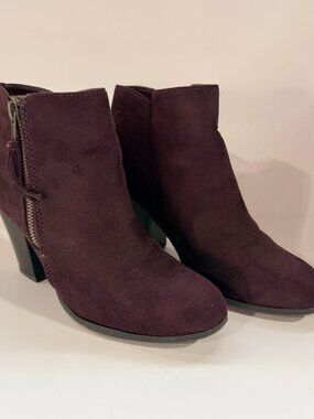 Charlotte Russe Suede Zipper Ankle Boots Keira Wine Block Heel Womens Shoe SZ 6